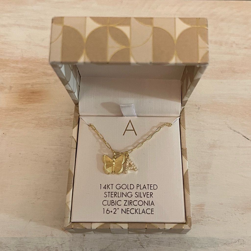 Isabella M A Initial Necklace With Butterfly - Gold 40$